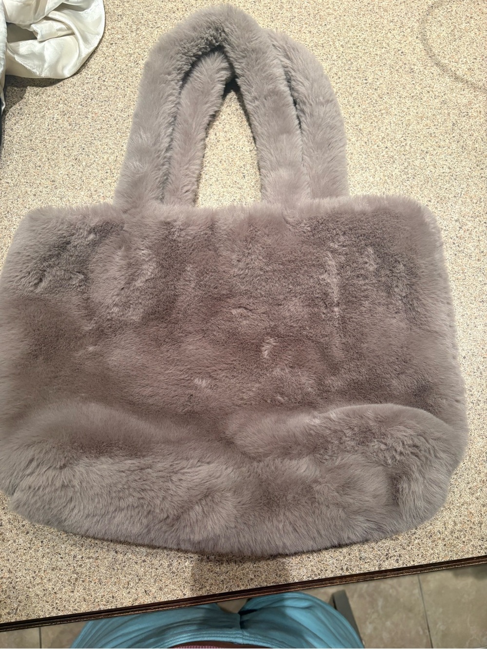 H&M Plush Faux Fur Tote in Taupe Gray